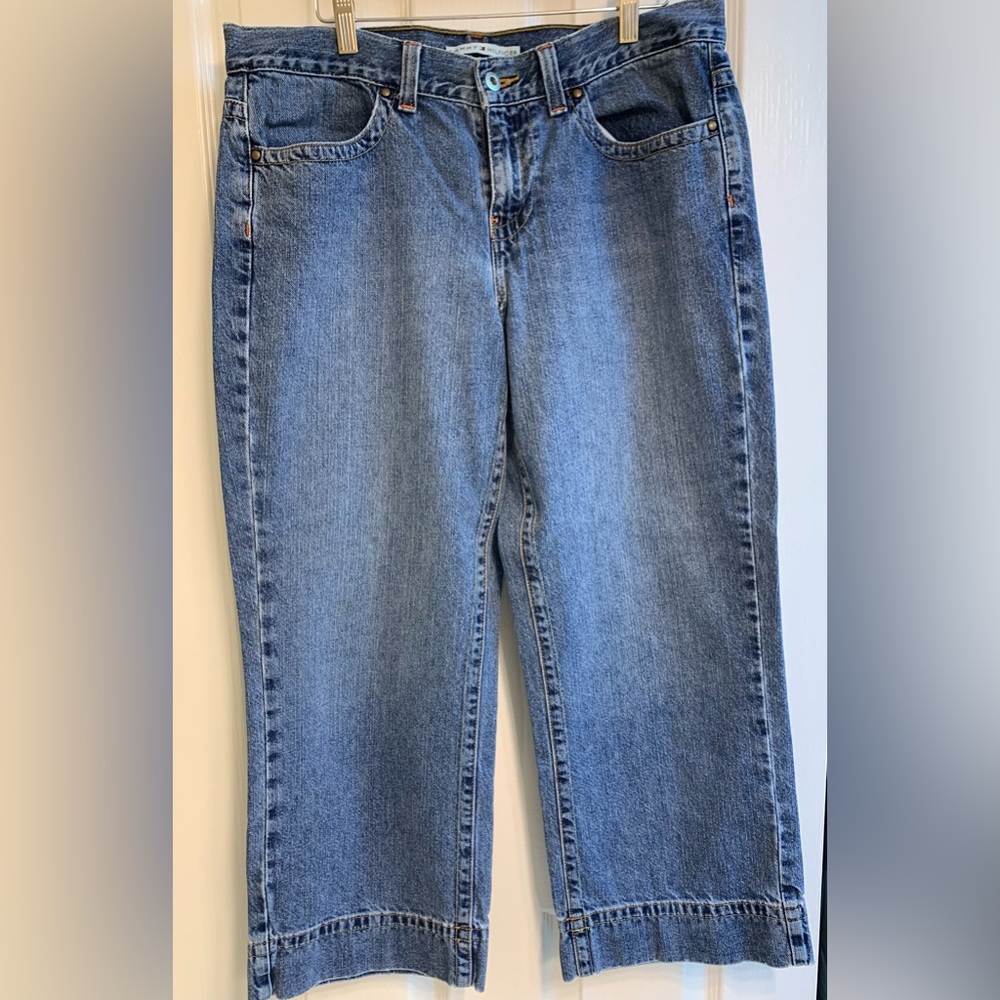 Tommy Hilfiger Cropped Wide Leg Jeans - Size 10 - Medium Blue - VGC - Vintage